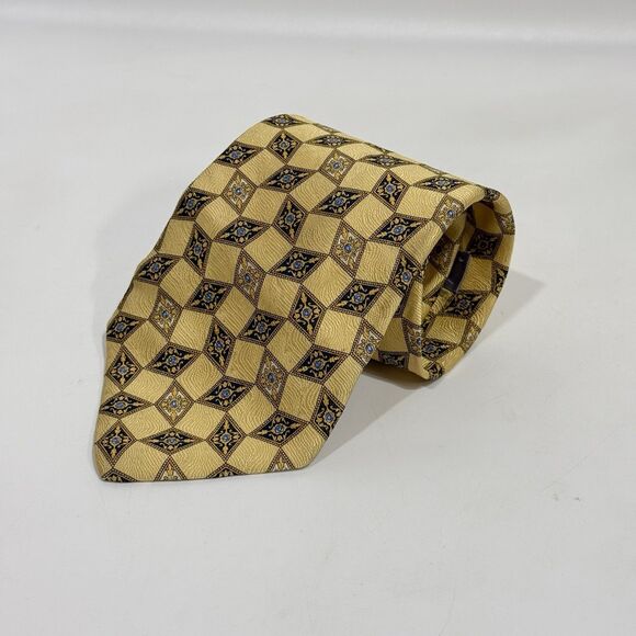 Geoffrey Beene Silk Tie Geometric Men Necktie Gold Color - Picture 9 of 15